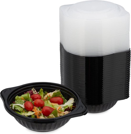 Relaxdays 24x Maaltijdprepbox, Lunchpakketten, Zwart