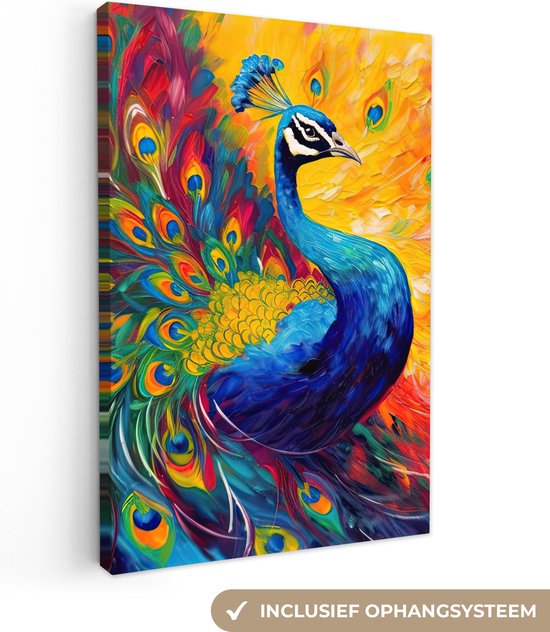 Tableau sur toile - Paon 90x140 - Accessoires de décoration de chambre coloré - Tableaux abstraits salon - Décoration murale chambre - Décoration murale - Décoration Décoration murale murale intérieur - Décoration maison - Accessoires de maison