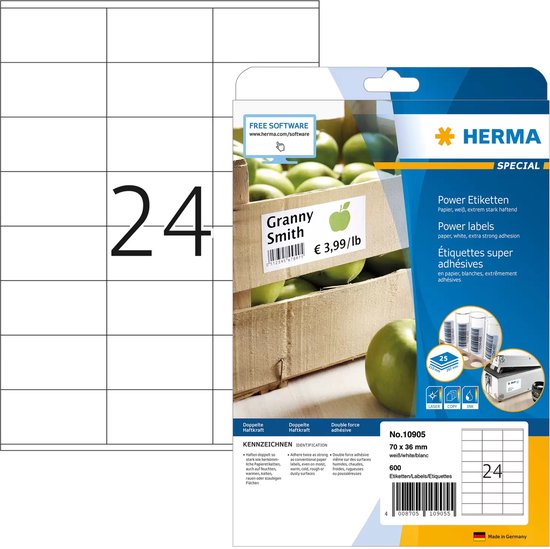 HERMA 8637 Universal Etiketten, 10 Blatt, 210 x 297 mm, 1 pro A4 Bogen, 10 Stück, selbstklebend