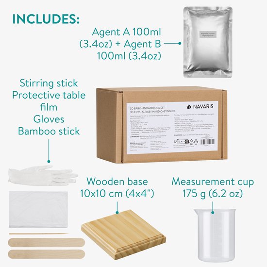 Kristallen baby hand gipsafdruk set met standaard - Leg herinneringen vast met deze 3D gipshand voor je baby - 10 x 10 cm en transparant van GnShopping. — afbeelding 4