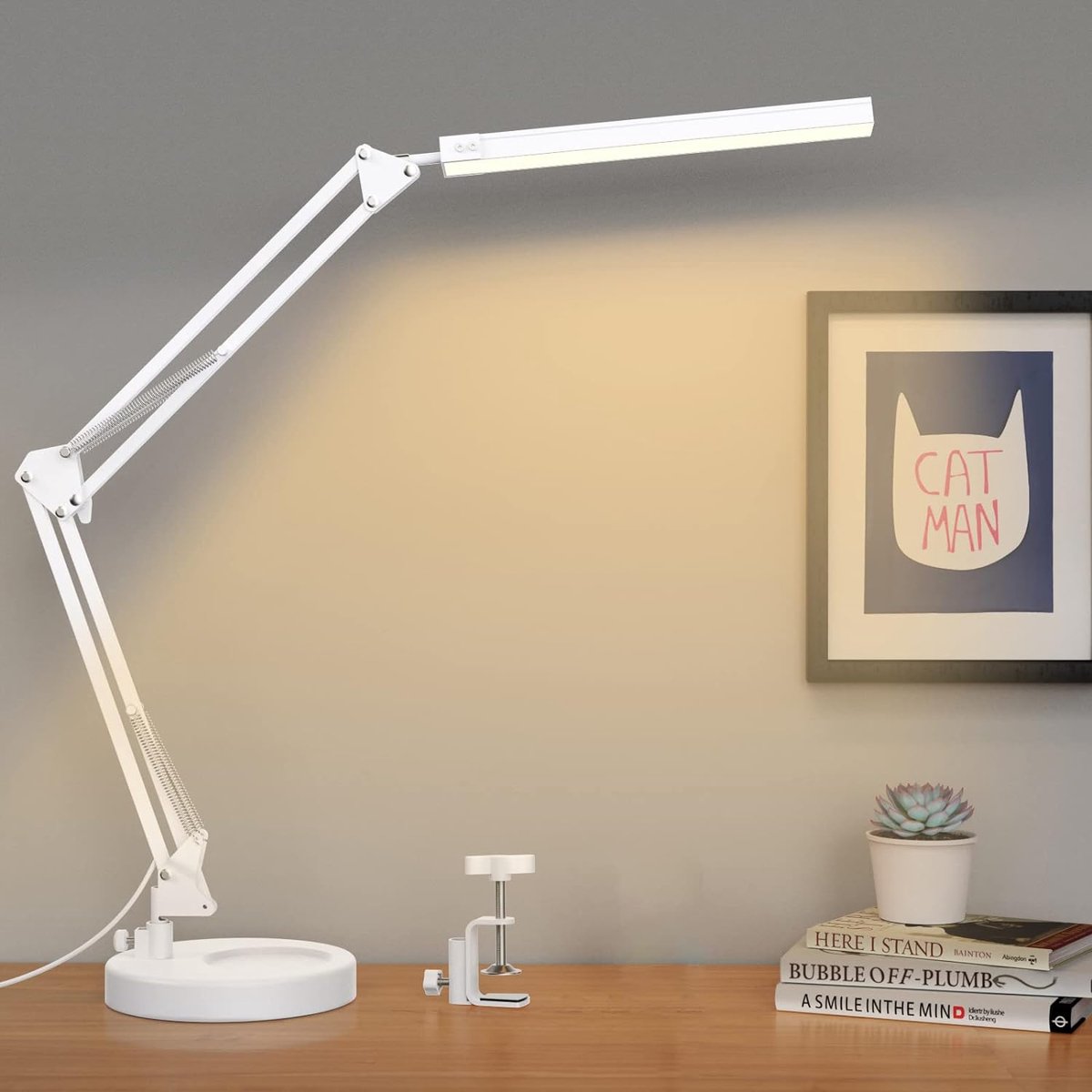 LED Bureaulamp met Basis en Klem - Oogbeschermende Werklamp - Verstelbaar en Helder - Wit