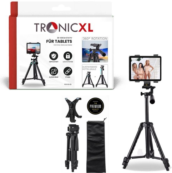 Foto: Tronicxl 30 60cm tafel statief inclusief tablet houder camera statief geschikt voor apple ipad mini mini air 1 2 samsung android 7 tot 10 inch houder voor uw tablet tripod muziekstandaard adapter 19 5cm inch 360 