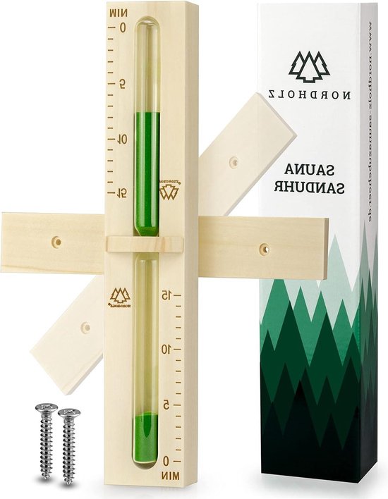 15-minuten Oudersauna Zandloper van Dennenhout met Hittebestendig Glas - Donkergroen - 2 Schroeven - Hoogwaardige Accessoires sauna hourglass