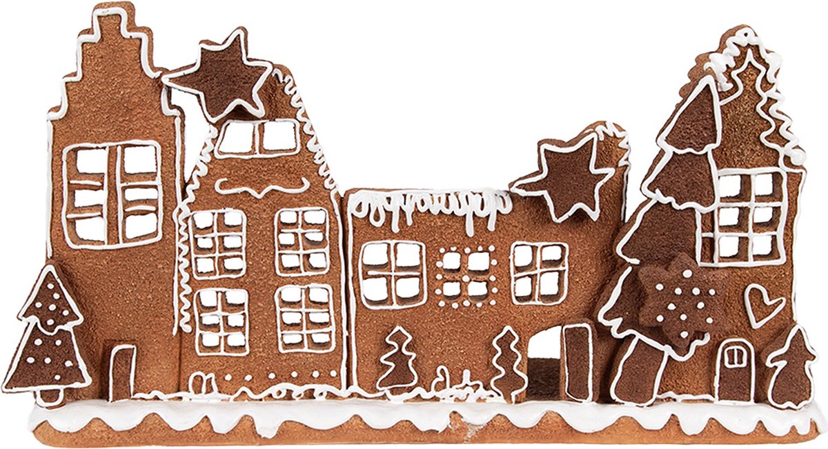 Clayre & Eef Waxinelichthouder Gingerbread house 27x9x15 cm Bruin Polyresin