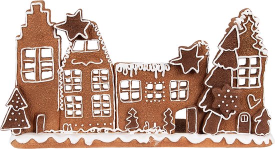 Clayre & Eef Waxinelichthouder Gingerbread house 27x9x15 cm Bruin Polyresin