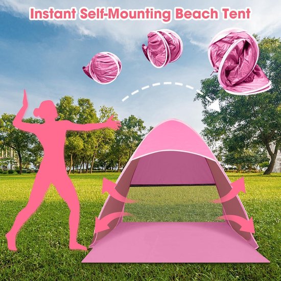 Pop-Up Beach Shelter UPF 50+ Portable Beach Tent Small Pack Size Includes Carry Bag and Pegs (Pink) - JOPHEK Beach Tent van POP — afbeelding 5