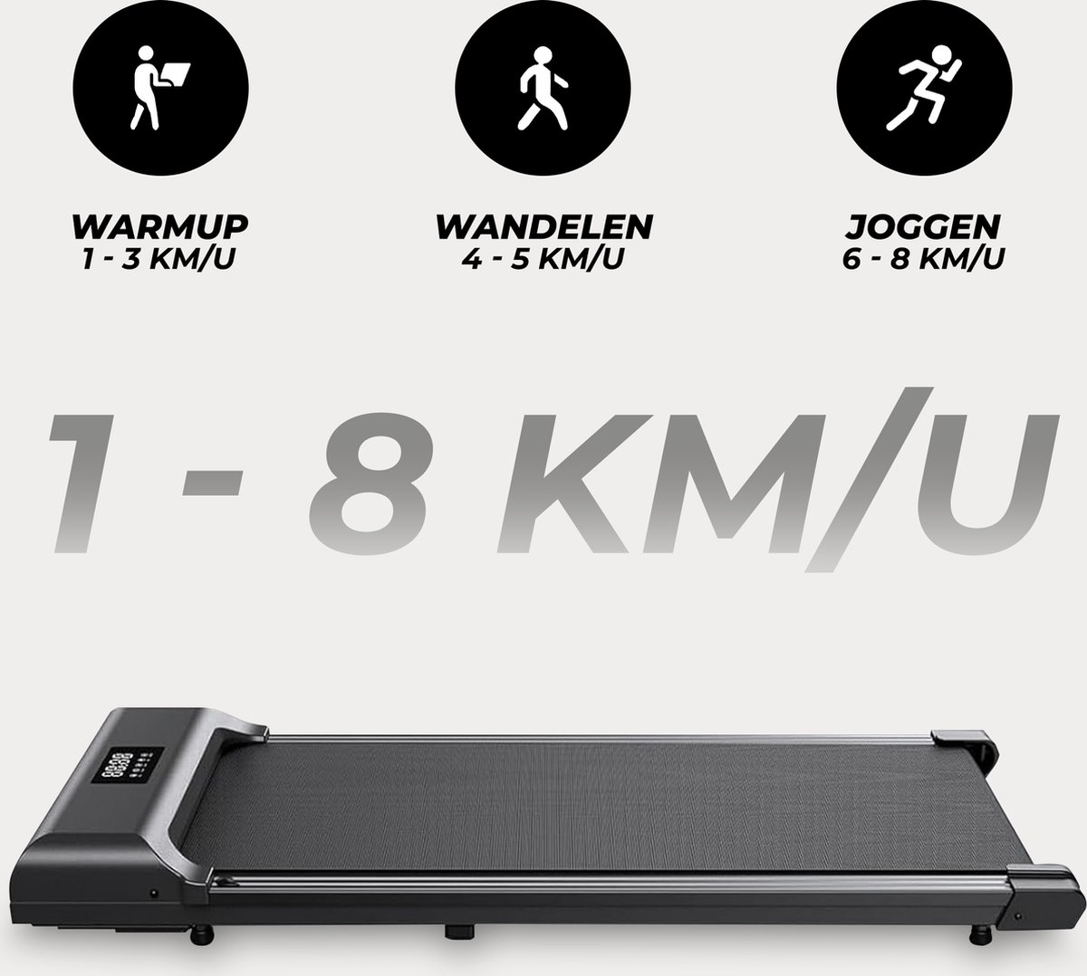 Afbeelding 2 van Fitby Loopband - Walking Pad - Wandelband - 1-8km/u - LED scherm - Zwart