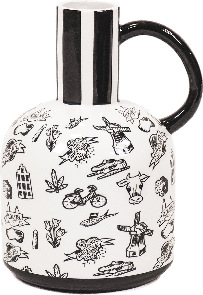 Housevitamin Jug Vaas - Dutch Black - 16x14x21,5cm - Keramiek - Eyecatcher - Dutch Design zwart