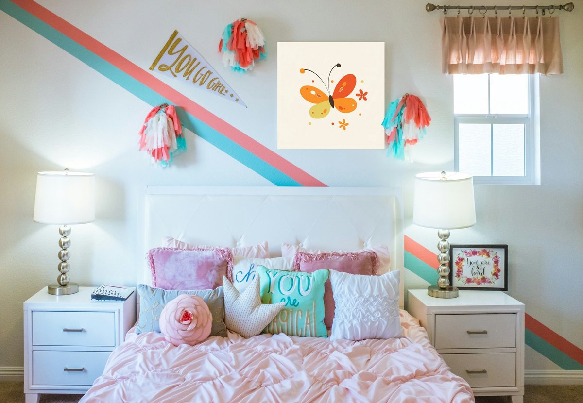 Dieren Wanddecoratie met vlinder | Kinderkamer decoratie op Dibond 80x80cm - Kinderkamer accessoires