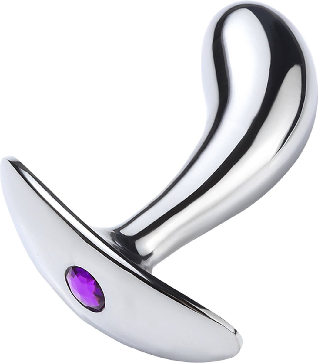 Goedkoopste Fixxx - Prostaat Buttplug met Paars Strass Steentje - Aluminium - Zilver - Diameter 26 mm