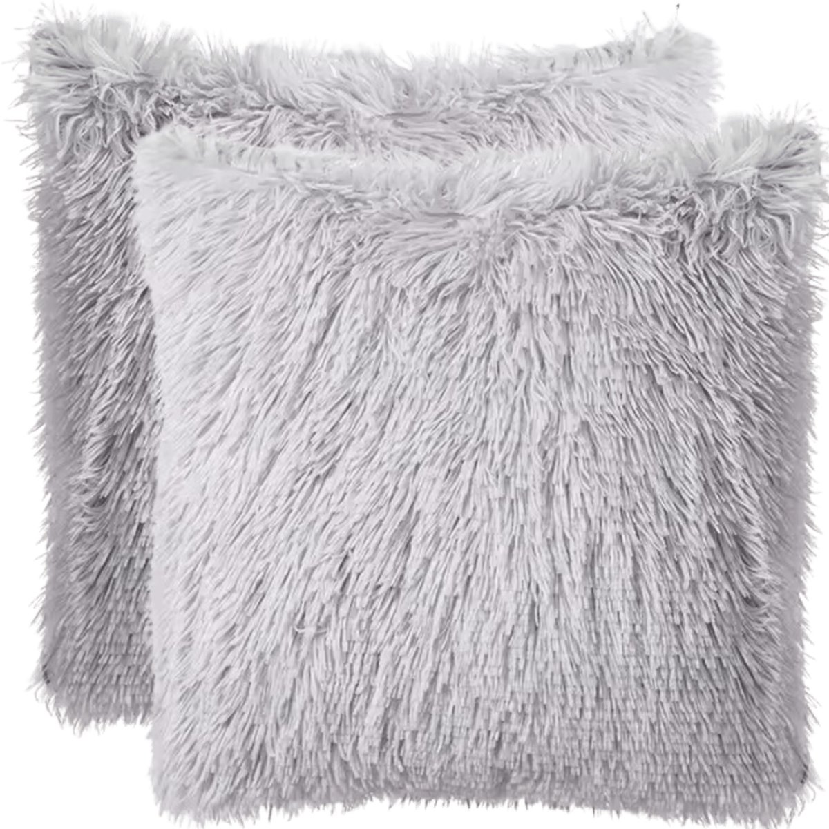 Sierkussenhoezen Licht Grijs 40x40 cm Set van 2 - Langharig Fuzzy Faux Fur Effen Dit zijn Warme Woonkamer Kussenhoesen van LiveOnce