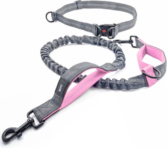 BOTC Hondenriem - Hardloopriem Hond - tot 170 cm - Looplijn met Heupriem Reflecterend en Poepzakjeshouder - Zwart/Roze