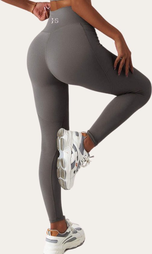 June Spring Sportlegging - Maat: L - Kleur: Grijs - Korte Broek / Shorts - Lange Legging - Sportlegging Vrouw - Gym Legging - Dames Sportlegging - Fitness Outfit - Sportkleding - Legging met Zakken - Telefoonzak Legging van June Spring — afbeelding 2