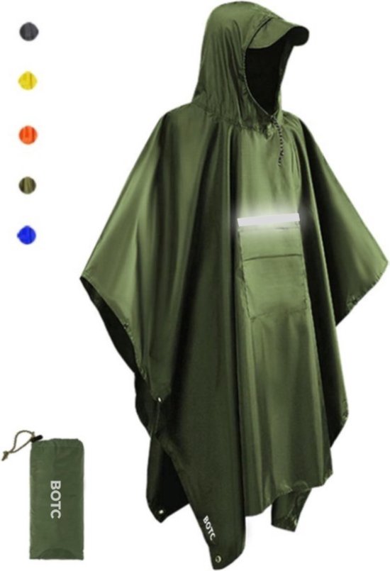 BOTC Poncho - Reflecterende Regenponcho - Fietsponcho Fiets - Met Reflecterende strips - Unisex - Dames & Heren - Waterdicht - groen
