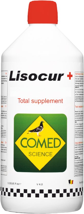 Lisocur+ Total supplement met Comed Science logo in een 1 liter fles met rode dop.
