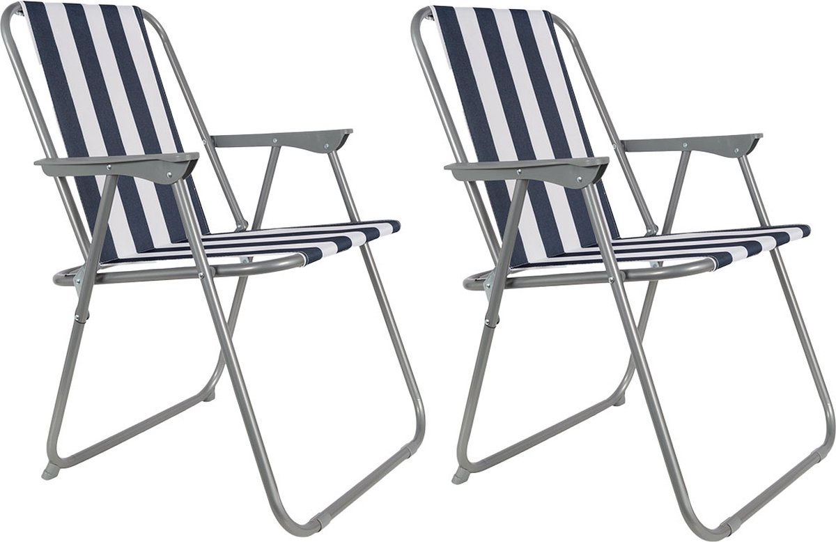 EASTWALL Opvouwbare Kampeerstoel - 2 stuks - Multifunctionele Vouwstoel - Max 100 kg - Campingstoel - Zitbreedte 43 cm - Tuinstoel Inklapbaar - Klapstoel -Strandstoel - Visstoel - Blauw/wit