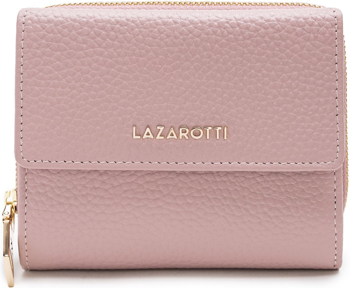 Lazarotti Leren portemonnee Bologna Leather Wallet With 8 Card Slots Rose roze