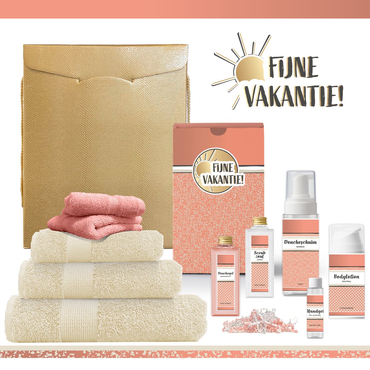 Goedkoopste Geschenkset “Fijne vakantie!” - 10 producten - 1600 gram | Luxe Cadeaubox voor haar - Wellness Pakket deluxe - Giftset - Speciaal voor jou - Vrouw - Cadeaupakket Collega - Cadeau - Vakantiepakket - Goud - Roze