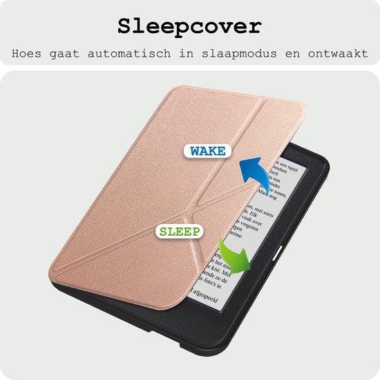 Hoes Geschikt voor Kobo Clara BW Hoesje Bookcase Cover Hoes Trifold - Hoesje Geschikt voor Kobo Clara BW Hoes Cover Case - Rosé Goud van Posanto — afbeelding 5