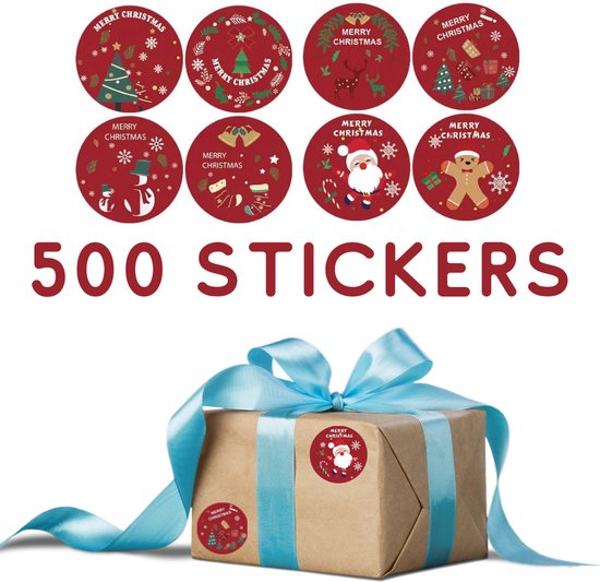 500 stuks vrolijke kerststickers, kerst ronde label stickers envelop