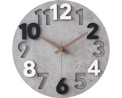 StayPowered Wandklok - Stijlvol en Geruisloos Design - 30 cm - 3D-gesneden Cijfers - Nauwkeurig Uurwerk - Synthetisch Hout en Walnoot Wijzers - Perfect voor Elke Kamer - Grijs - Levering Sneller dan Aangegeven!