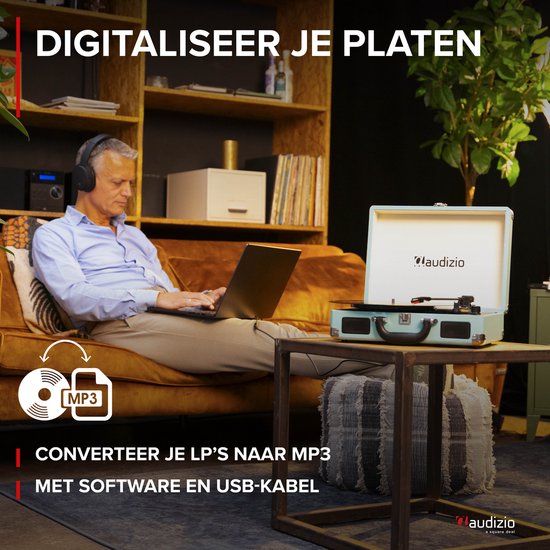Retro platenspeler met speakers - Audizio RP114BL - Model 2025 - met PC software - Blauw — afbeelding 3