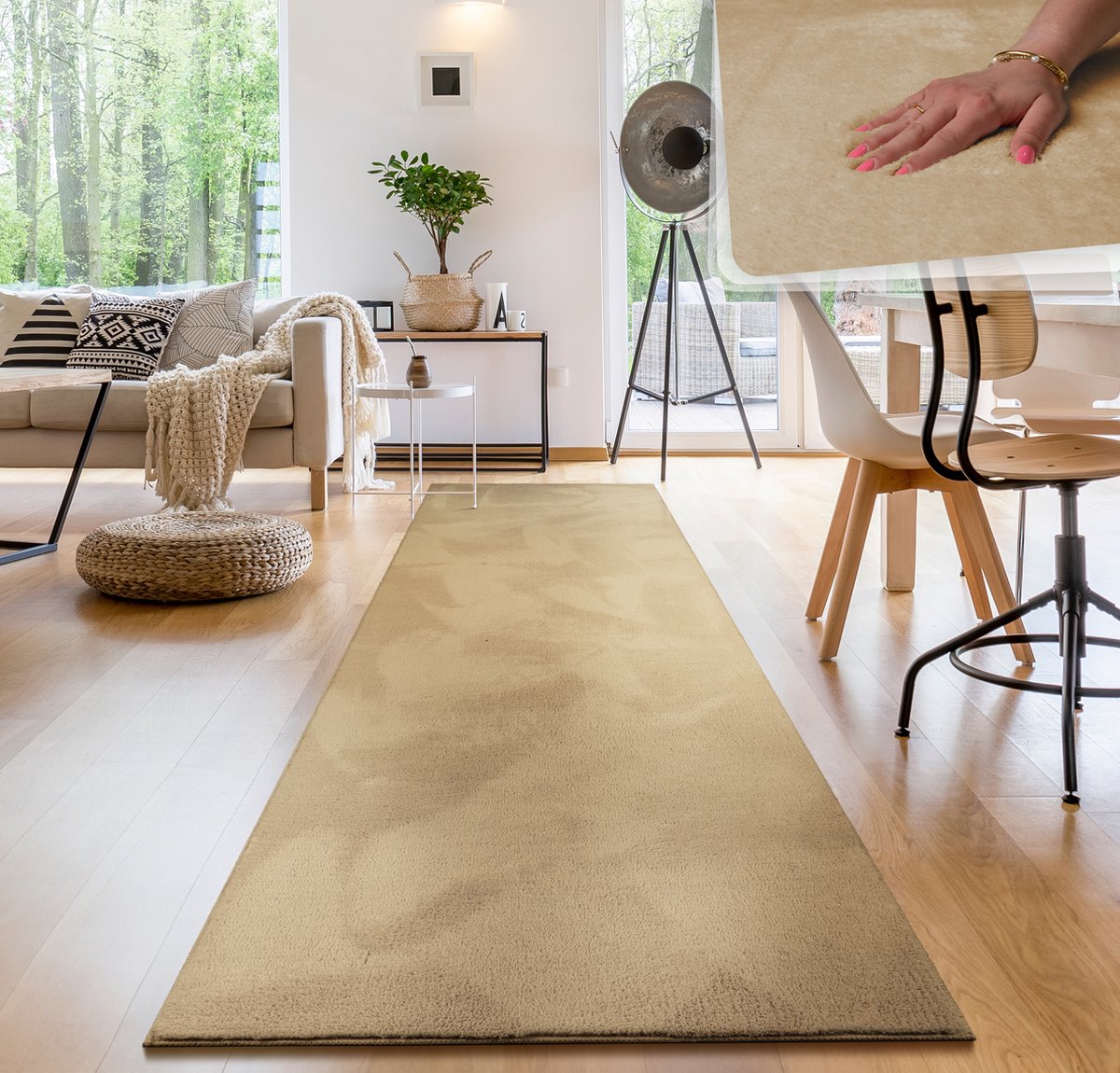 Paco Home Moderne woonkamer tapijt kortpolig wasbaar zacht uni effect bont antislip 80x300 cm