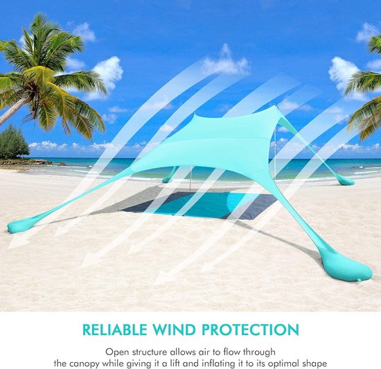 2,4 x 2,4 m strandtent met picknickdeken en zandzakanker, strandtent, zonweringtent voor het strand met UV-bescherming UPF 50+ zonnescherm, luifel, campingzeil (turkoois) van Aktive — afbeelding 5