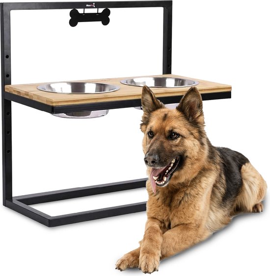 MaxxPet Dubbele Voerbak - Voerbak Hond - Verhoogde Eetkom - 54x23x53cm - Bamboo