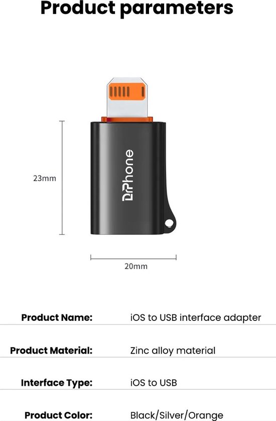 Swiftlink Adapter DrPhone SwiftLink V2 - Lightning naar USB 3.0 Adapter / Converter ...