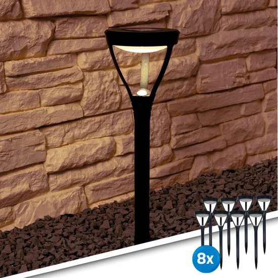 Foto: Solar buitenlamp prikspot birdie voordeelset 8 stuks warm wit licht tuinverlichting op zonne energie