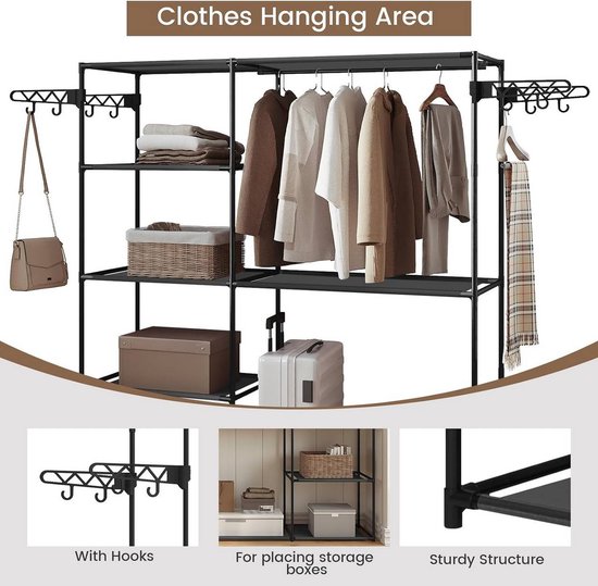 BukkitBow - Portant à vêtements ouvert - Métal et intissé - 148x166x42,5 cm - Capacité 30kg