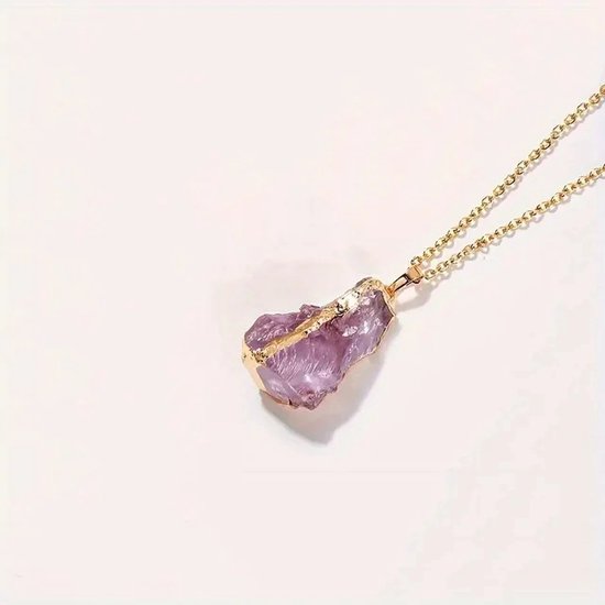 Collier de pierres précieuses améthyste - Agate naturelle - Avec pendentif - Violet