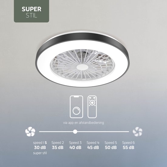 Varin® Ventilator met LED verlichting - Zwart - Tuya Wifi - LED RGBW - Ø 48cm - 6 snelheden - Super stil - Met afstandsbediening en gratis app - Ventilatorkachel - Ventilatoren plafond - Verkoeling en verwarming — afbeelding 3