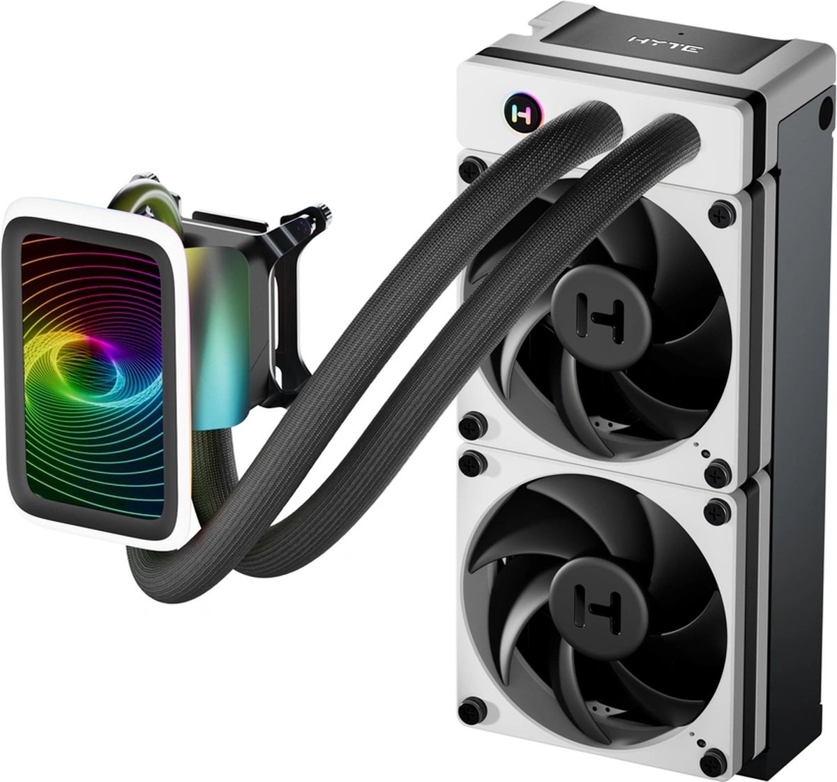 HYTE Thicc Q60 - Vloeistof-koelsysteem processor - afmeting radiator: 240 mm - voor Intel LGA: 1700, 1200, 115x, 2011, 2066 - AMD AM5, AM4, TR4 - 2x THICC FP12 FDB Fans - zwart