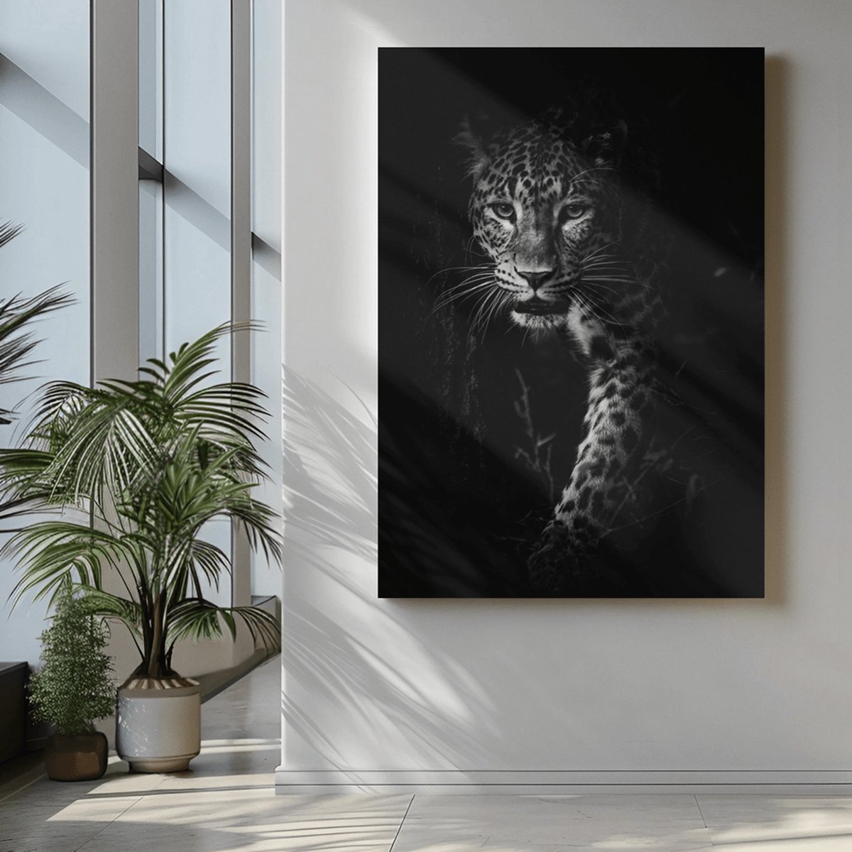 Trendex Global Canvas Schilderij - Luipaard - Zwart - Grijs - Wilde Dier - Wanddecoratie - 120x80x2 cm