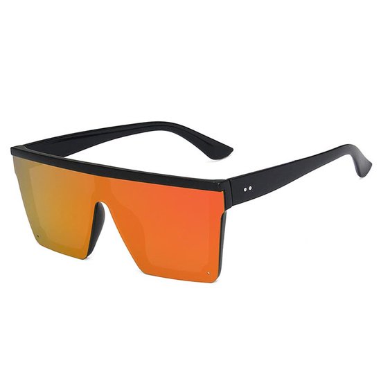 Zonnebril vierkant - Zonnebrillen - Festival bril - Rave bril - Glasses - Zwart - Oranje/rood glas van Feestbrillen.com — afbeelding 5