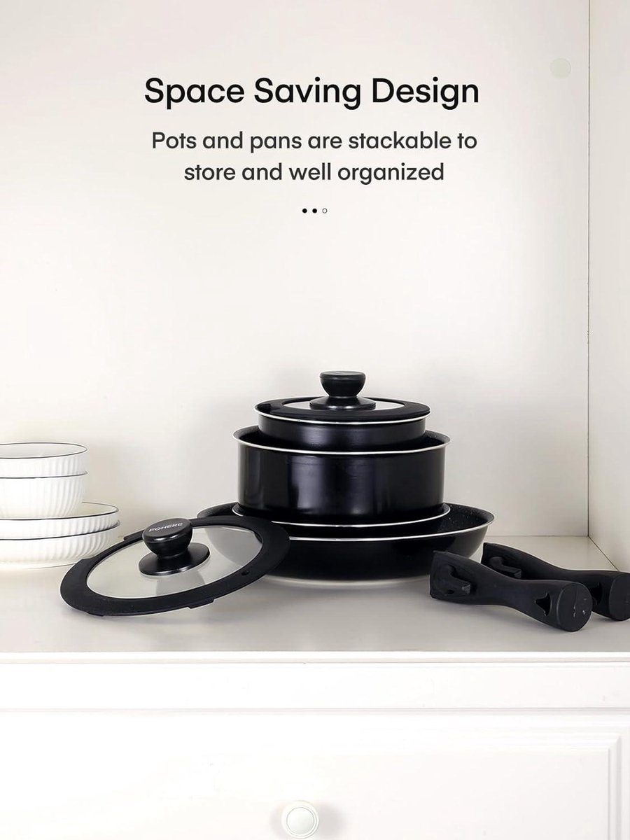 FOHERE Pannenset met afneembare handgreep, anti-aanbak-keramische pannenset, 16-delig, pannenset, ovenbestendig, voor alle warmtebronnen, stapelbaar