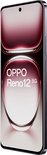 Linker schuine aanzicht van de OPPO Reno12 5G met schermweergave van de modelnaam en 5G-connectiviteit.