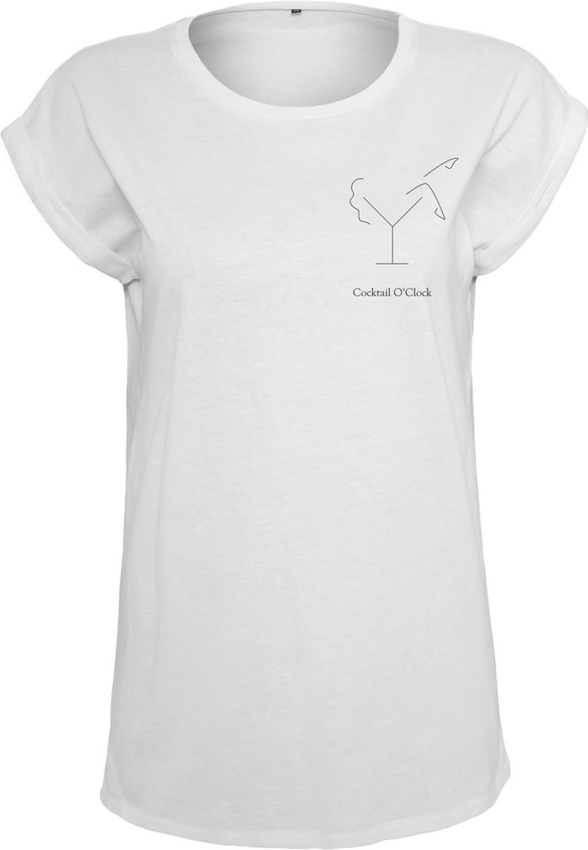 Mister Tee Damen Ladies Cocktail O’Clock Tee T-Shirt Round Neck -S Wit