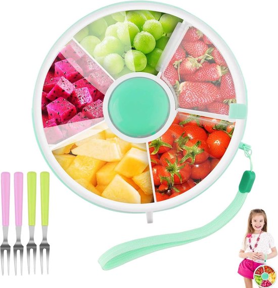 Foto: Snack spinner met vier kleine vorken roterende opslag voor kinderen draagbare meloen snoepzaden organizer vaatwasmachinebestendig snackbox