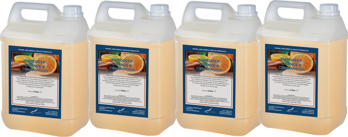 Goedkoopste Handzeep Sweet Orange & Cedarwood 5 liter - set van 4 stuks - navulling - Voordeelverpakking
