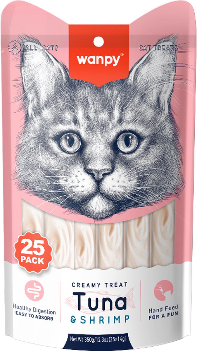 Bol.com Wanpy Likbare Snacks Tonijn & Garnaal - Kattensnacks - 25 Stuks - Kattensnoepjes aanbieding