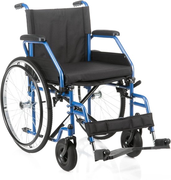 Opvouwbare rolstoel Plaza PL1 - Zitbreedte 45 cm - Met lekvrije PU banden - Inclusief gratis rolstoel zitkussen - Blauw