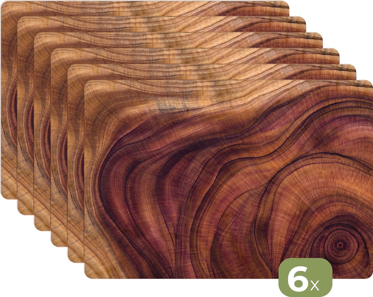 Placemats - Abstract - Bruin - Hout - Tafeldecoratie - Hout print - 45x30 cm - 6 stuks