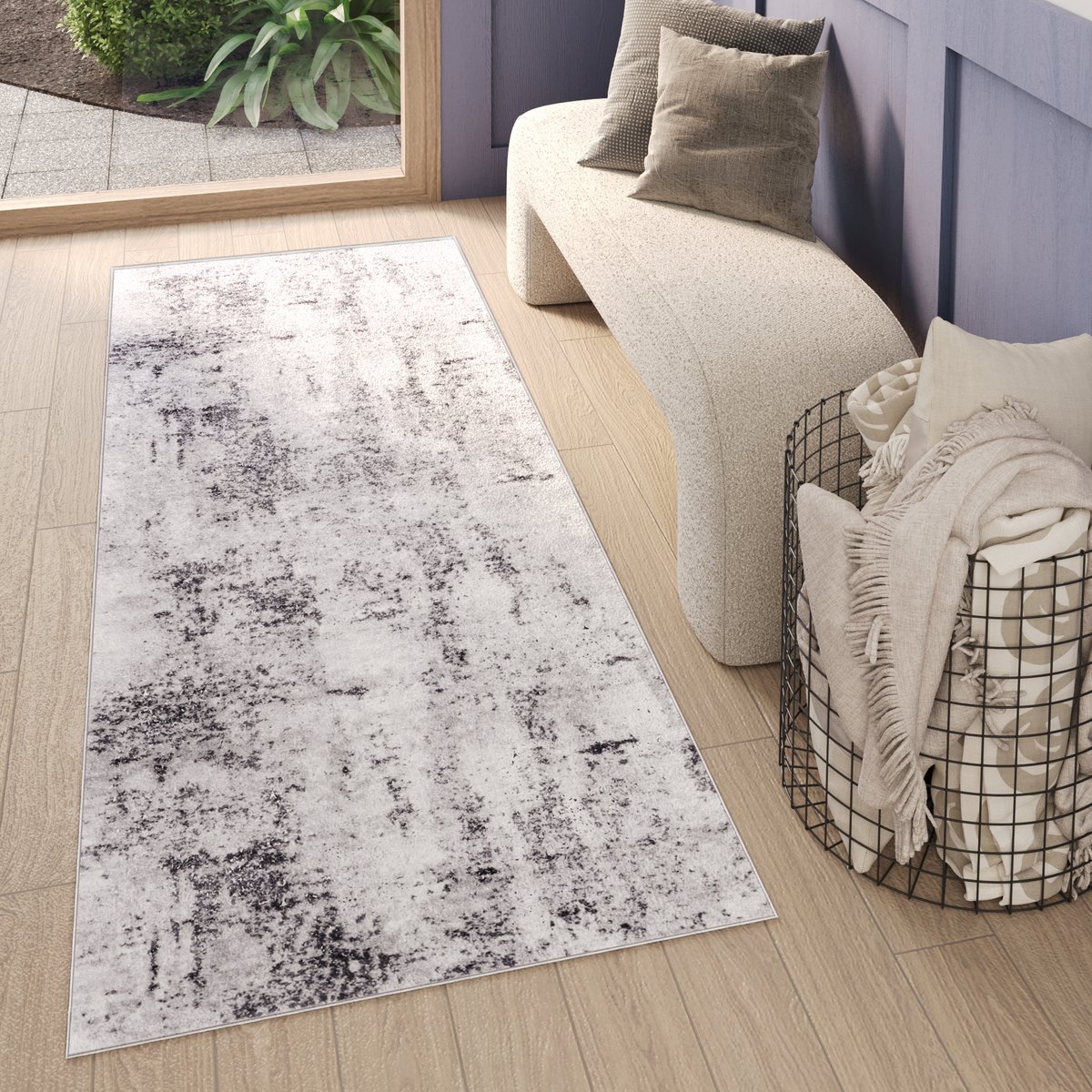 Tapiso Sky Vloerkleed Loper Grijs Vintage Woonkamer Tapijt Maat - 100x250