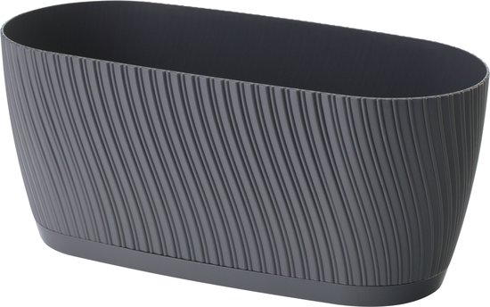 Form-Plastic - Bloempot / plantenbak / Langwerpige bloempot met schoteldoos - Antraciet - 27cm / 2,65L