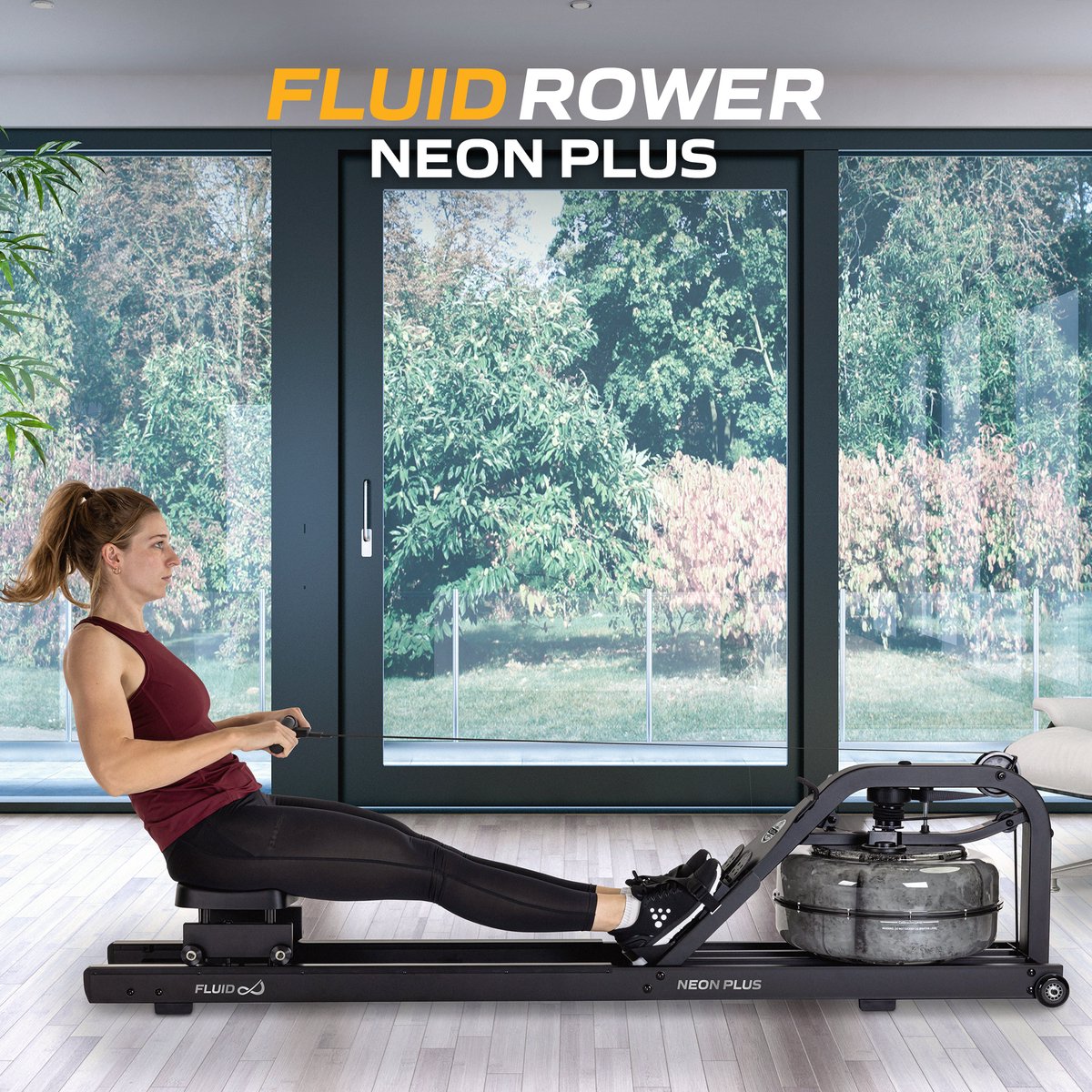 Afbeelding 3 van Fluid Rower Neon Plus - Opklapbaar - Roeimachine met 4 weerstanden - Roeiapparaat voor thuis - Verstelbaar - Water weerstand - Inclusief hartslagfunctie