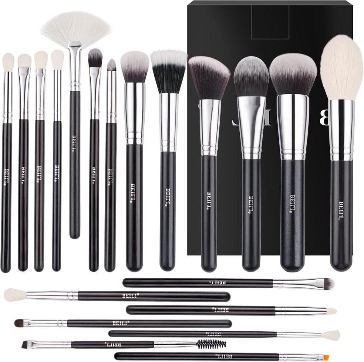 20 stuks Professionele Make-up Borstel Set Natuurlijke Geitenhaar en Synthetische Kabuki Foundation Poeder Fan Contour Concealer Oogschaduw Wenkbrauw Eyeliner Kit