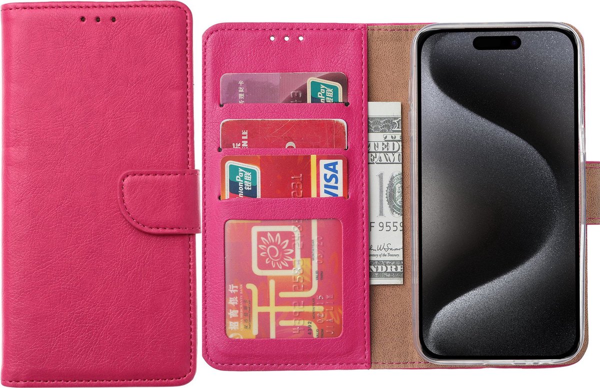 Hoesje Geschikt voor iPhone 15 Pro – Arara bookcase met pasjeshouder- Roze